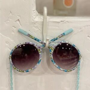 Retro Blue Floral Novelty Tennis Racquet Sunglasses with Chain Gag Gift Silly